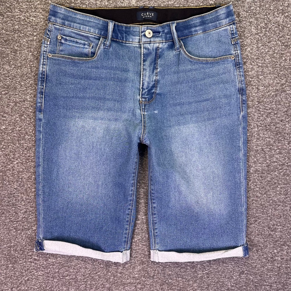 Curve Appeal Bermuda Shorts Womens 10/30 Blue Cuffed Casual Stretch Denim 30x11